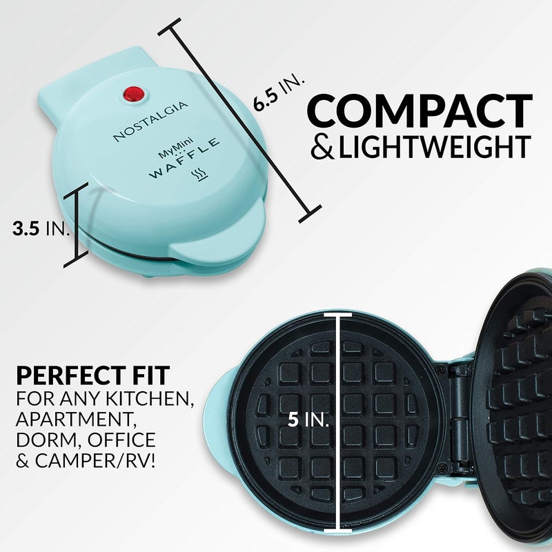 Nostalgia MyMini Personal Electric Waffle Maker, 5-Inch Cooking Surface, Waffle Iron for Hash Browns, French Toast, Grilled Cheese, Quesadilla, Brownies, Cookies, Aqua - Image 4
